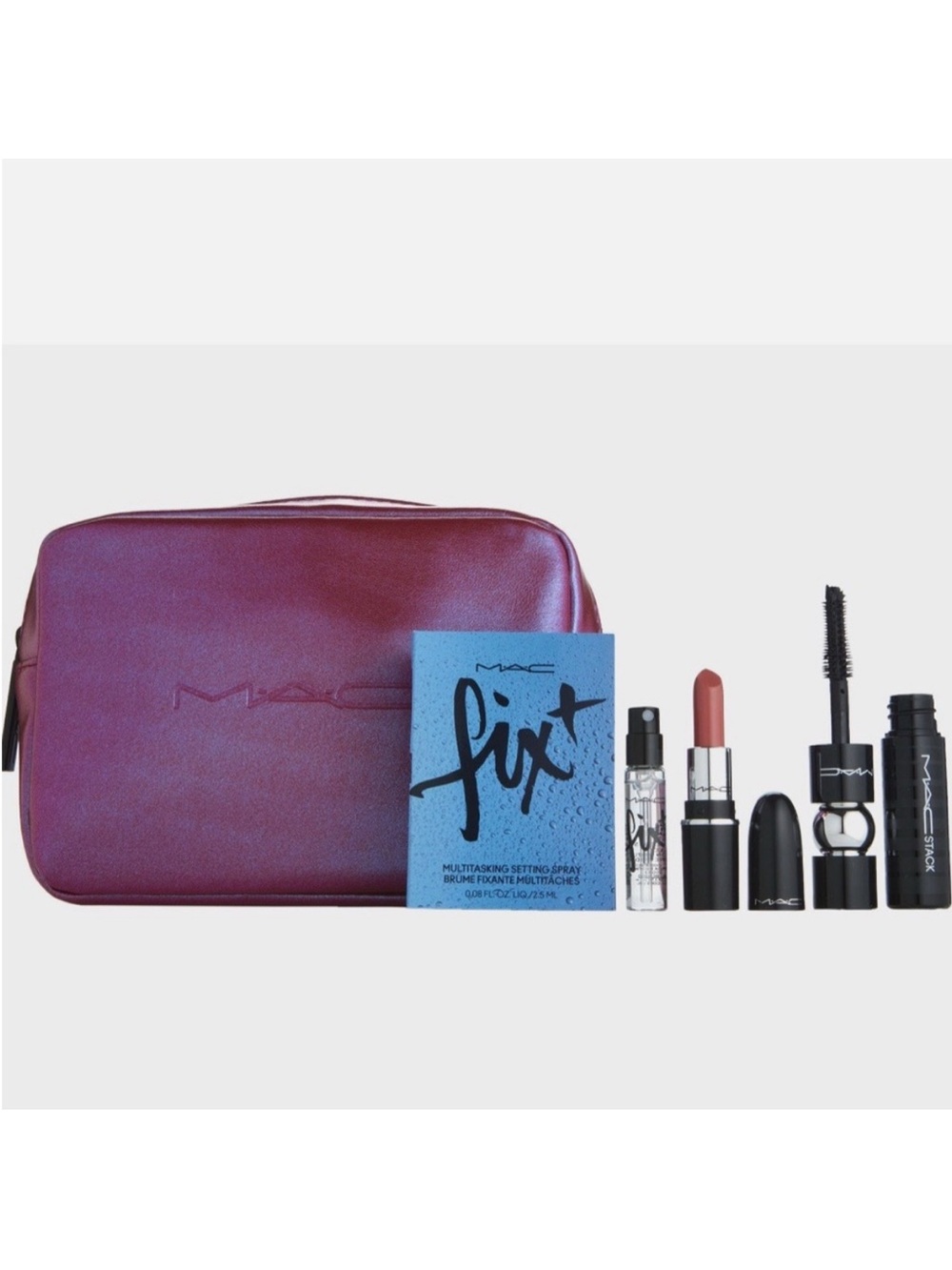 MAC Cosmetics Iridescent Plum Pink Cosmetic Bag with Mini Makeup Set, New!